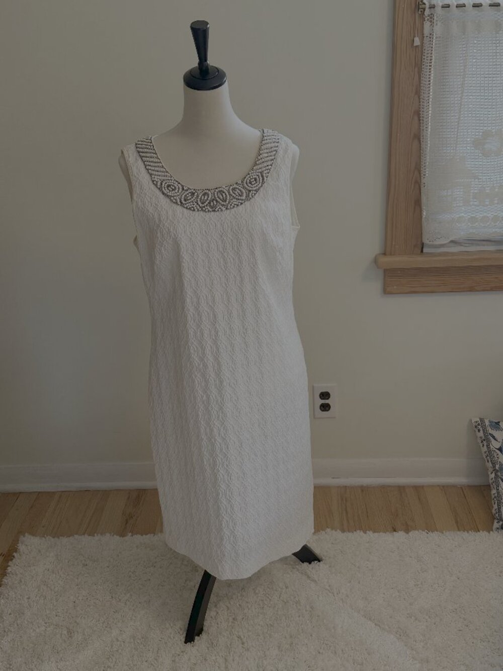 Stunning Nordstrom Find! Adrianna Papell white beaded sheath dress!